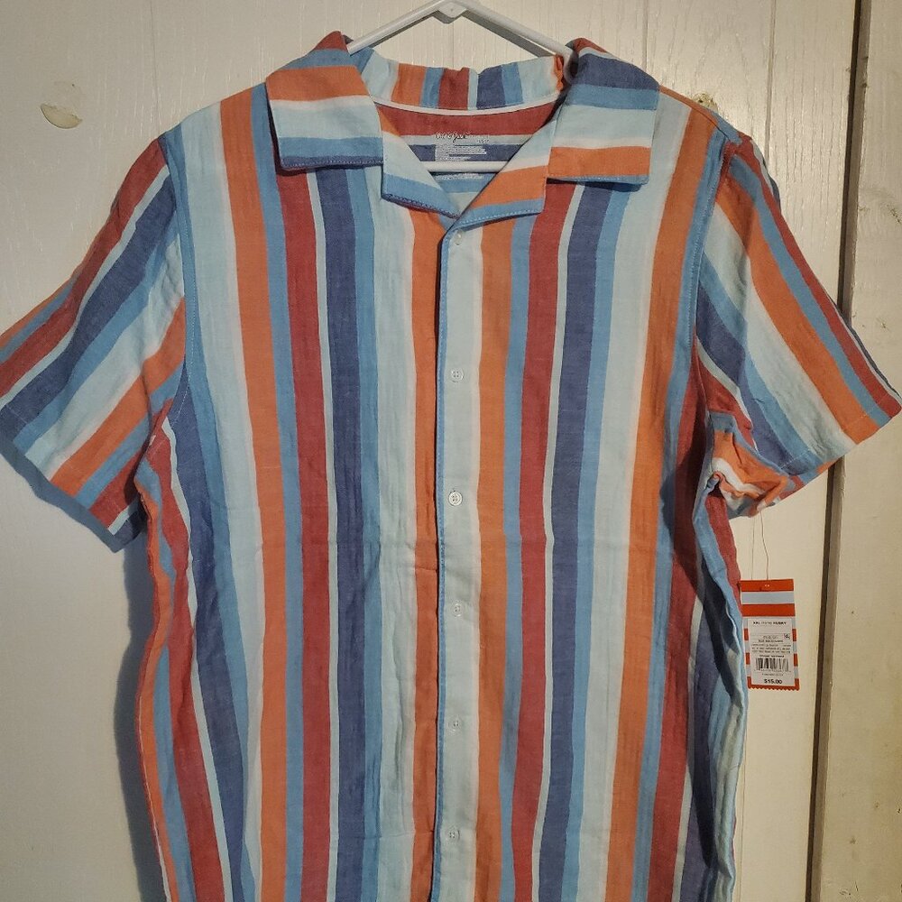 Boys' Short Sleeve Americana Vertical Striped Button-Down Shirt